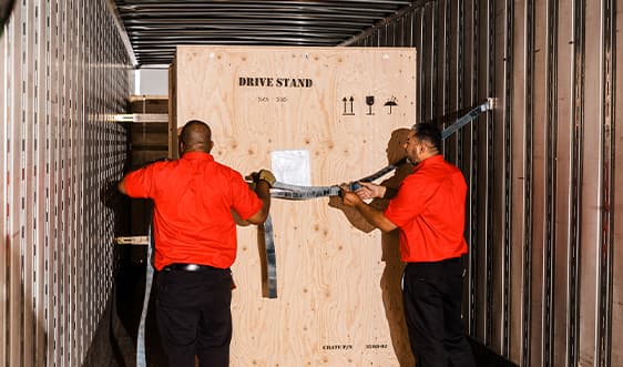 securing crate into truck
