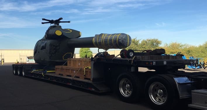 forklift moving large crate
